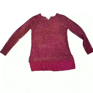 Jaclyn Smith Collection Burgundy Sparkle Sweater with Ruffle‎ Hem, Size S